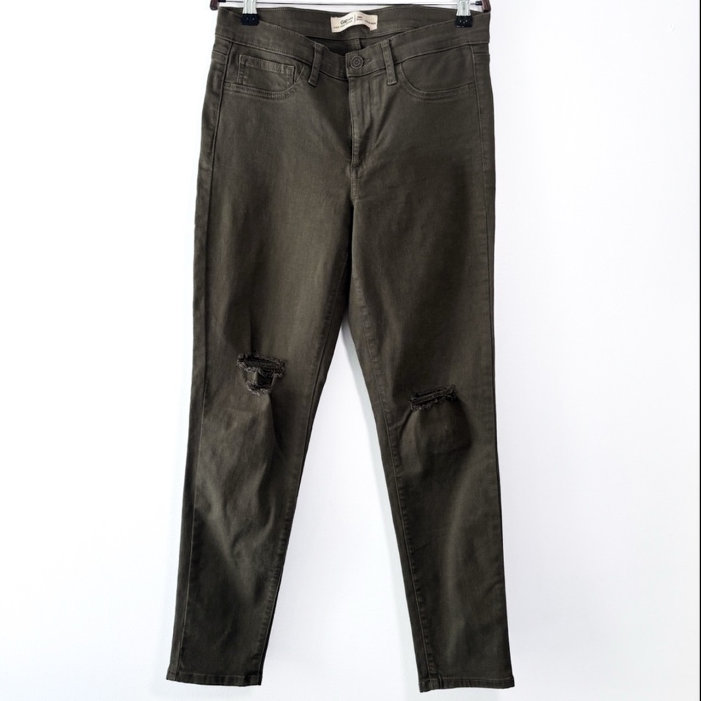 Gap Olive Green Distressed Ripped Knee High Rise Skinny Easy Leggings Jeans 28R